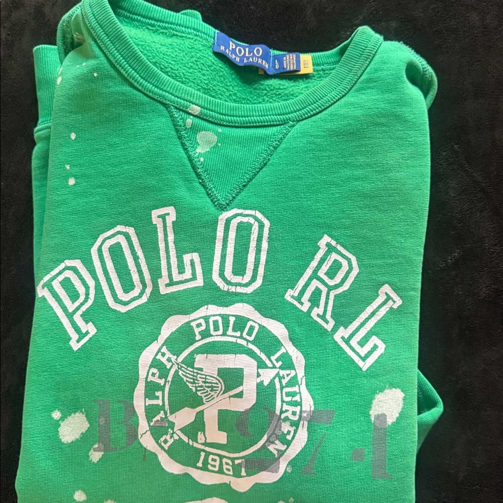 Men's Large Ralph Lauren green pullover sweatshirt with paint splashes . - Picture 6 of 9